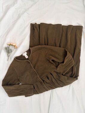 Jones New York Sport Olive Green Ribbed Cotton Maxi Dress w/ Pockets Size M